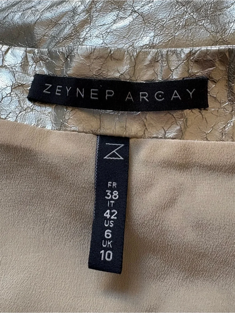 Zeynep Arcay Asymmetric Mini Silver Crackle Lamb Leather Skirt Size US 6
